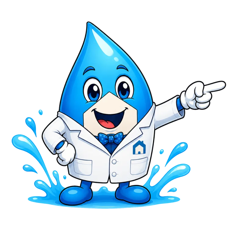 Splash, the PureHome365 water mascot, dressed like a water science professor
